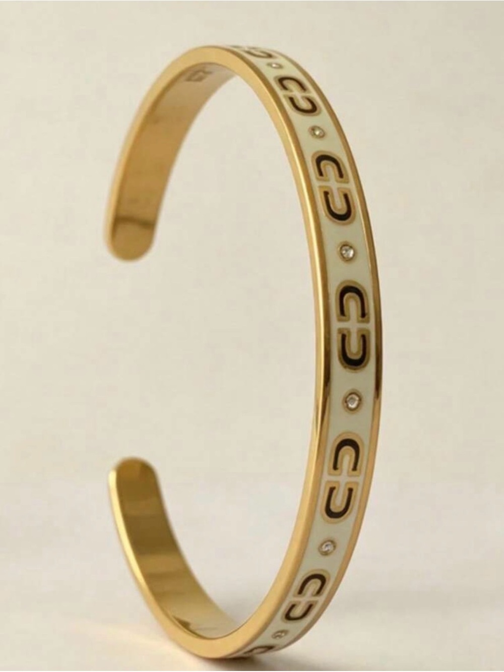 Gold and White Enamel Open Cuff Bracelet